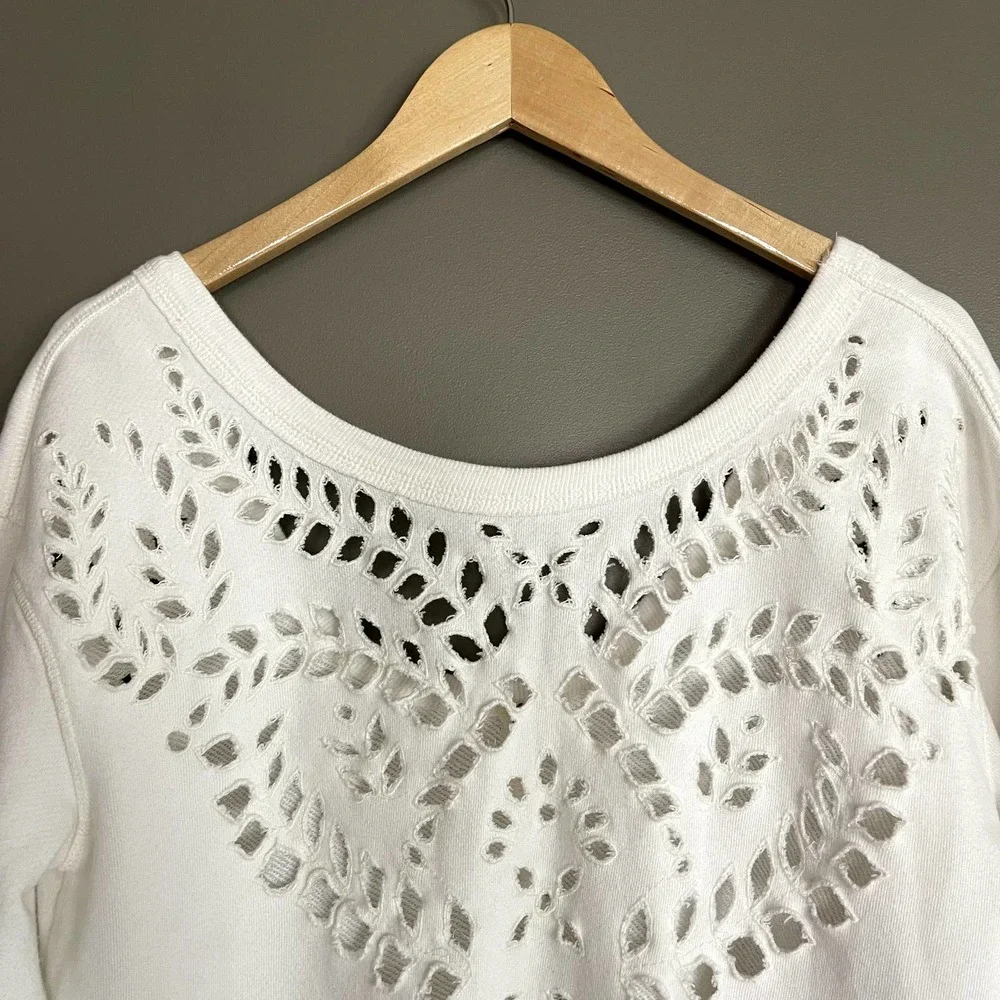 Free People Crumpette Cutwork Print Top Size XS Ivory Cropped Sweatshirt‎ Eyelet
